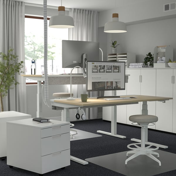 MITTZON desk sit/stand, electric birch veneer/white, 160x60 cm