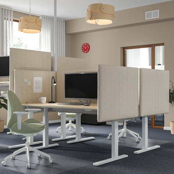 MITTZON - Height-adjustable desk, electric birch veneer/white,160x80 cm