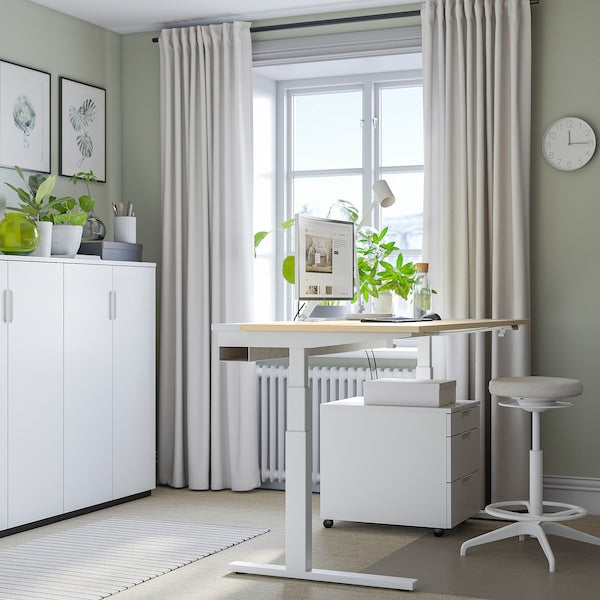 MITTZON - Height-adjustable desk, electric birch veneer/white,160x80 cm