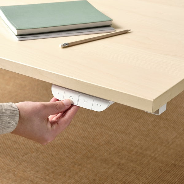 MITTZON - Height-adjustable desk, electric birch veneer/white,160x60 cm