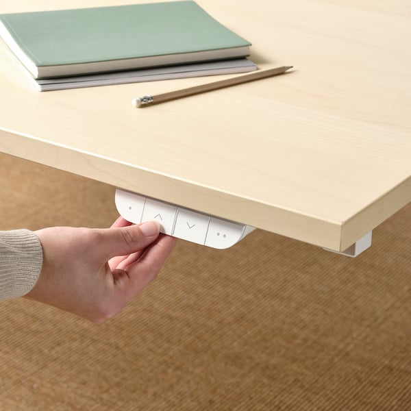 MITTZON desk sit/stand, electric birch veneer/white, 140x60 cm
