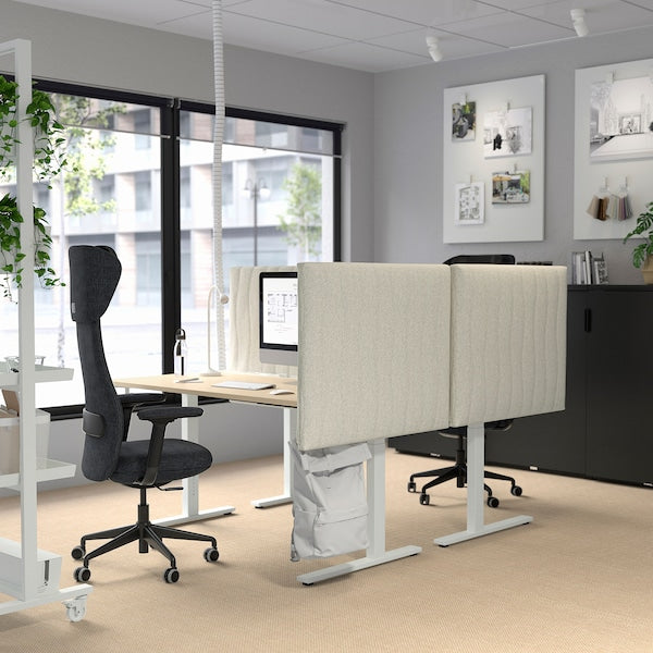 MITTZON - Height-adjustable desk, electric birch veneer/white,160x60 cm