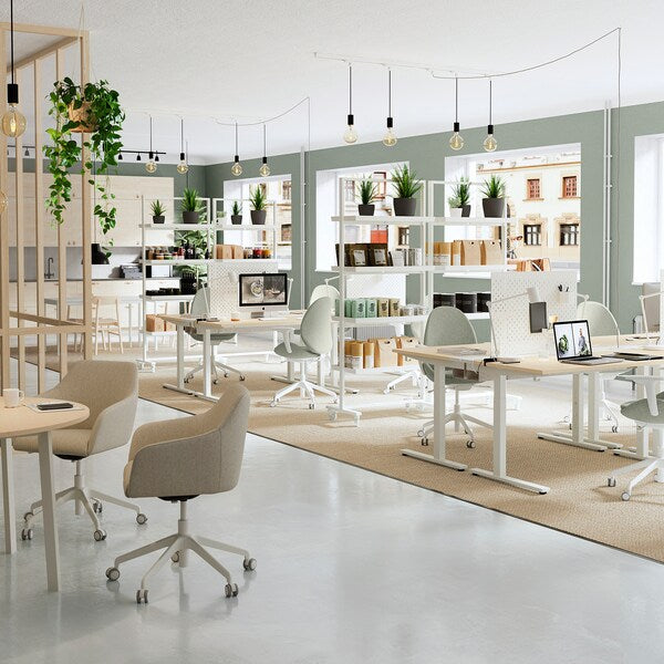 MITTZON - Height-adjustable desk, electric birch veneer/white,120x60 cm