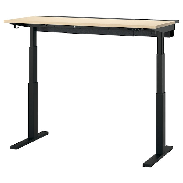 MITTZON - Height-adjustable desk, electric birch veneer/black,140x60 cm