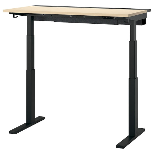 MITTZON - Height adjustable desk, electric birch veneer/black,120x60 cm