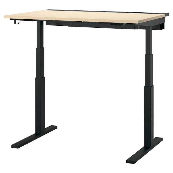 MITTZON - Height-adjustable desk, electric birch veneer/black,120x80 cm