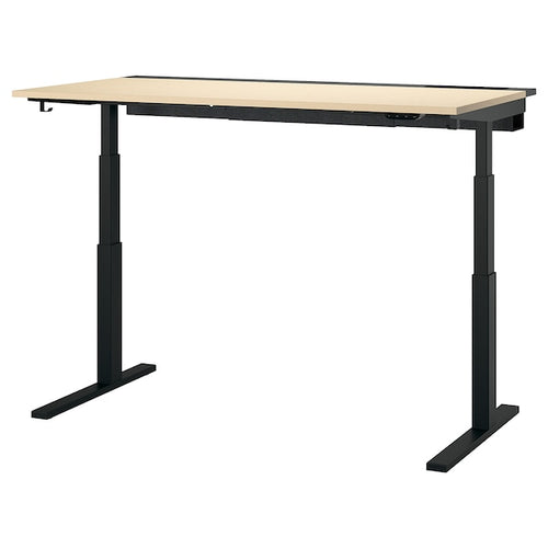 MITTZON - Height-adjustable desk, electric birch veneer/black,160x80 cm