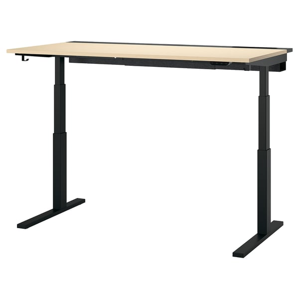 MITTZON - Height-adjustable desk, electric birch veneer/black,160x80 cm