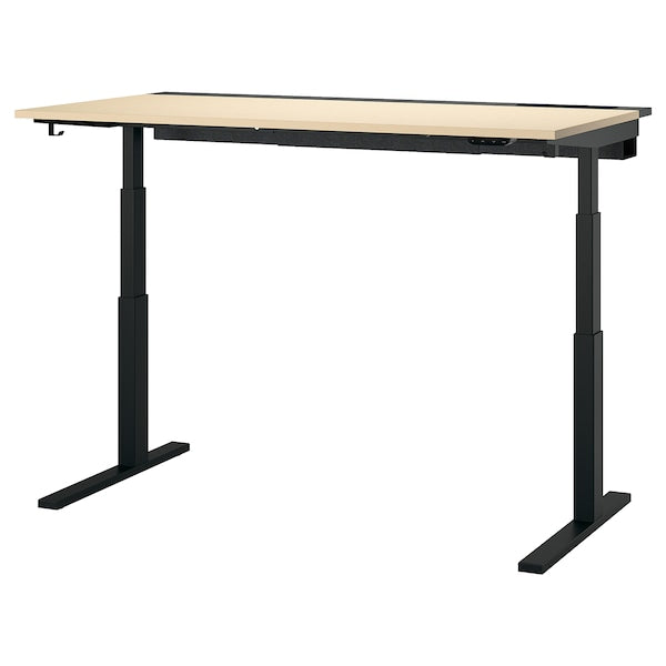 MITTZON - Height-adjustable desk, electric birch veneer/black,160x80 cm