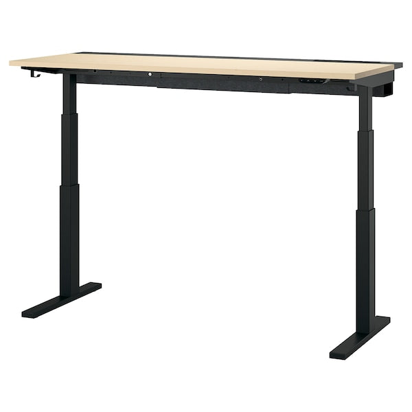 MITTZON - Height-adjustable desk, electric birch veneer/black,160x60 cm