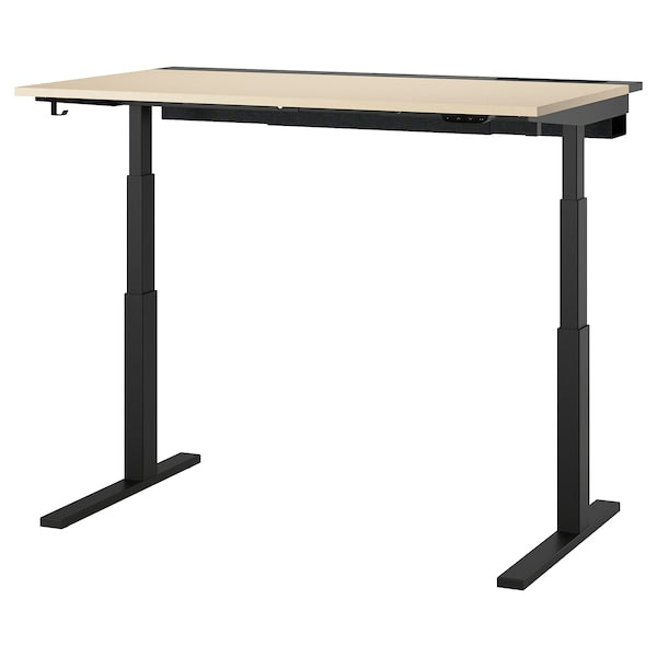 MITTZON - Height-adjustable desk, electric birch veneer/black,140x80 cm