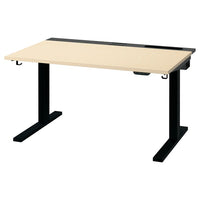 MITTZON - Height-adjustable desk, electric birch veneer/black,120x80 cm