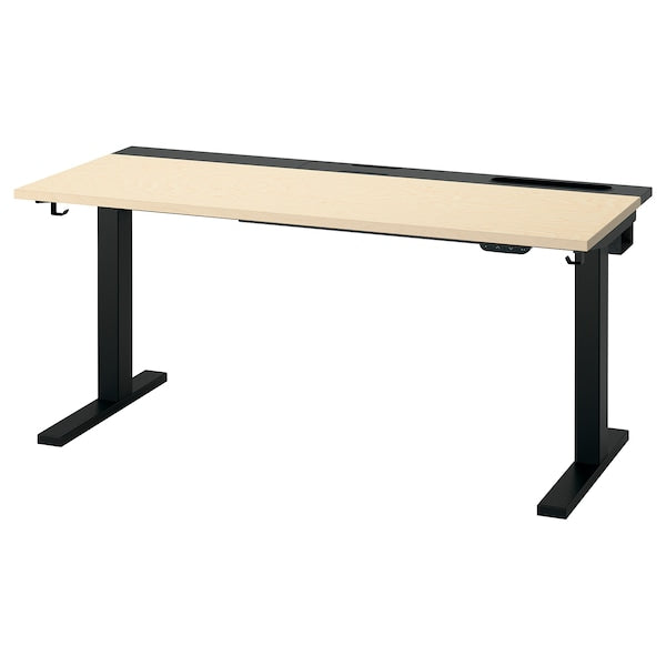 MITTZON - Height-adjustable desk, electric birch veneer/black,140x60 cm