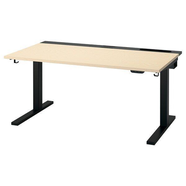 MITTZON - Height-adjustable desk, electric birch veneer/black,140x80 cm