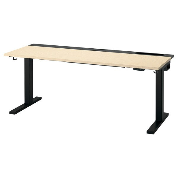 MITTZON - Height-adjustable desk, electric birch veneer/black,160x60 cm