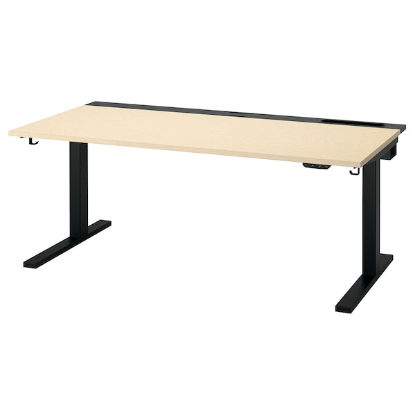 MITTZON - Height-adjustable desk, electric birch veneer/black,160x80 cm