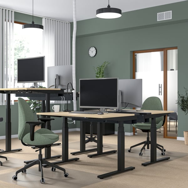 MITTZON desk sit/stand, electric birch veneer/black, 120x80 cm