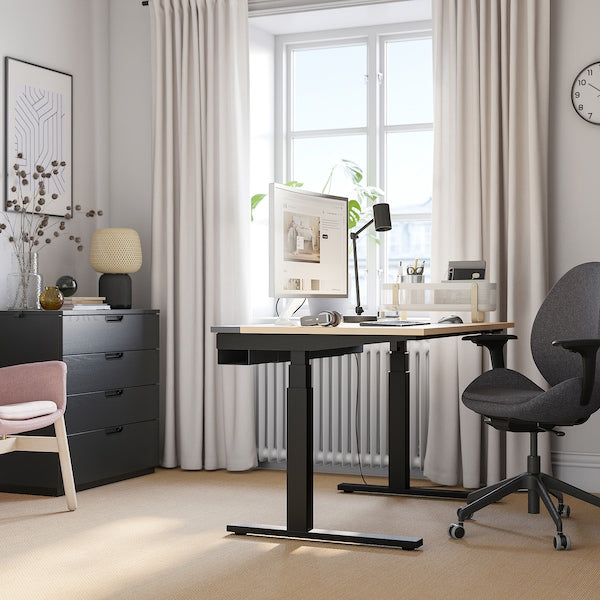 MITTZON - Height-adjustable desk, electric birch veneer/black,120x80 cm