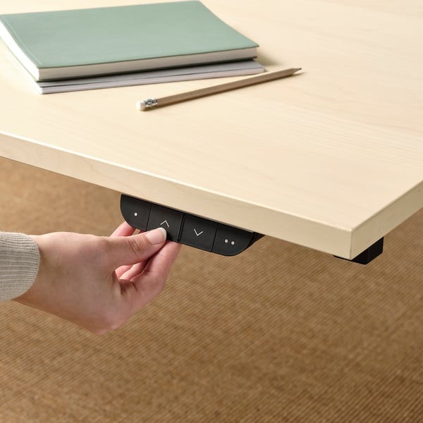 MITTZON desk sit/stand, electric birch veneer/black, 140x60 cm