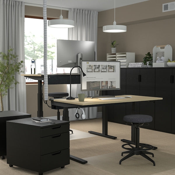 MITTZON - Height-adjustable desk, electric birch veneer/black,140x60 cm