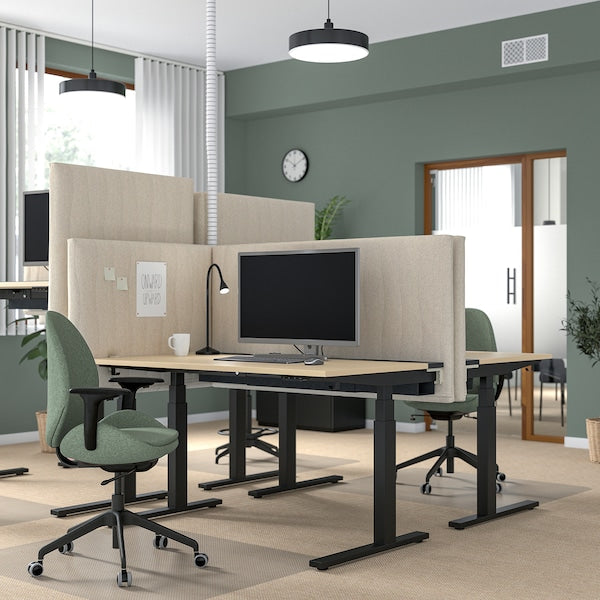 MITTZON - Height-adjustable desk, electric birch veneer/black,140x80 cm