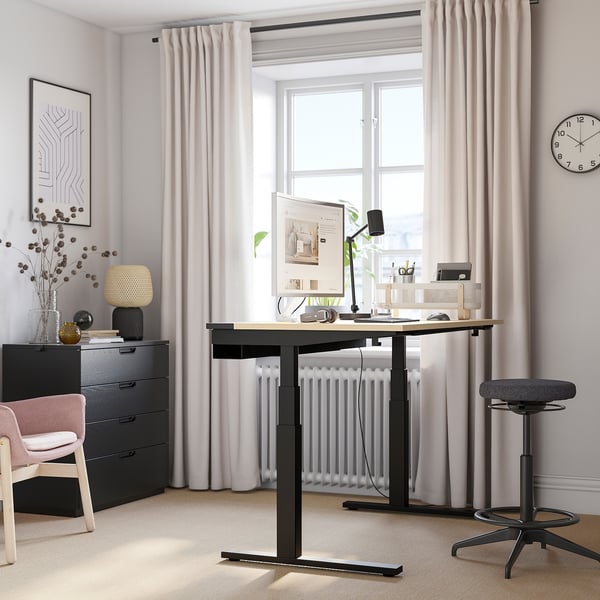 MITTZON desk sit/stand, electric birch veneer/black, 140x60 cm