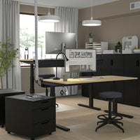 MITTZON - Height-adjustable desk, electric birch veneer/black,160x60 cm