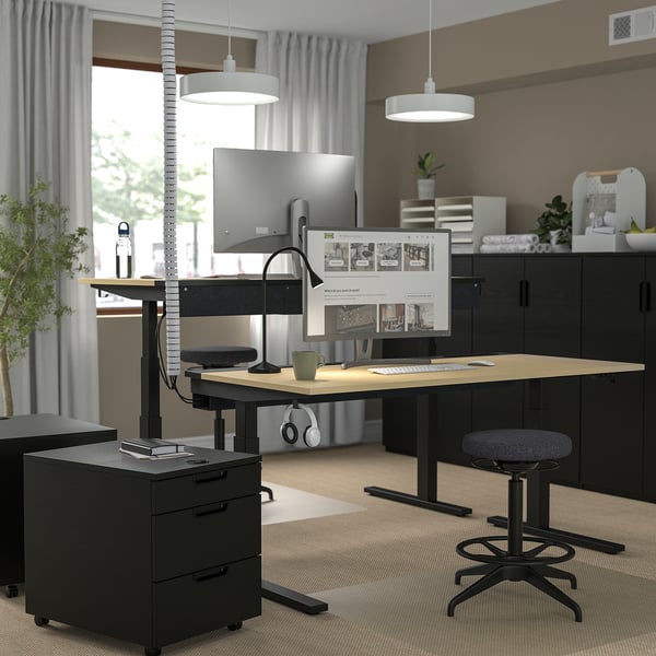 MITTZON desk sit/stand, electric birch veneer/black, 160x80 cm