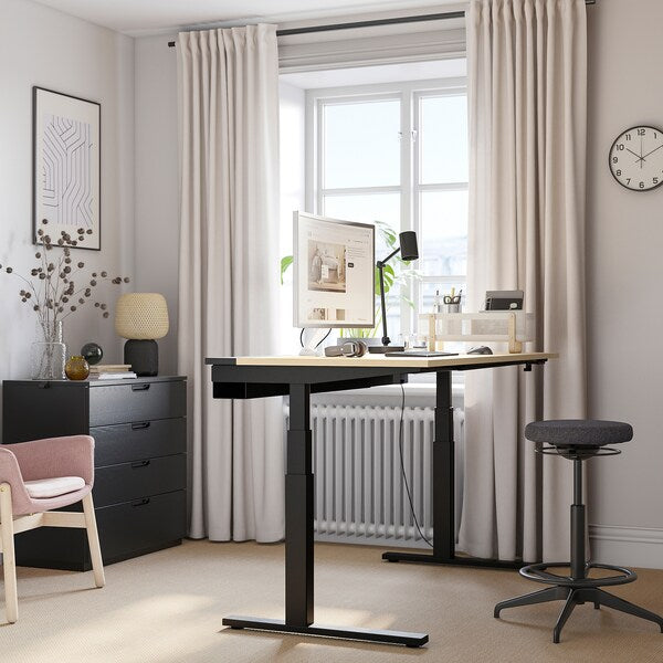 MITTZON - Height-adjustable desk, electric birch veneer/black,160x60 cm