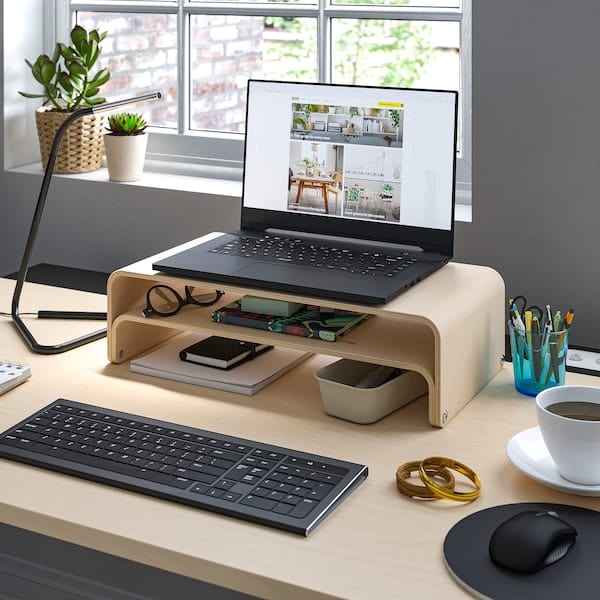 Ikea MITTZON - Height-adjustable desk, electric birch veneer/black,140x60 cm