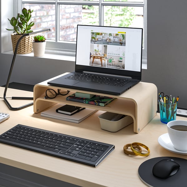 MITTZON desk sit/stand, electric birch veneer/black, 140x60 cm