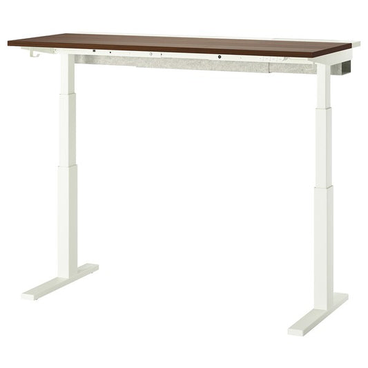 MITTZON - Height-adjustable desk, electric walnut veneer/white,140x60 cm