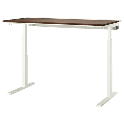 MITTZON - Height-adjustable desk, electric walnut veneer/white,160x80 cm