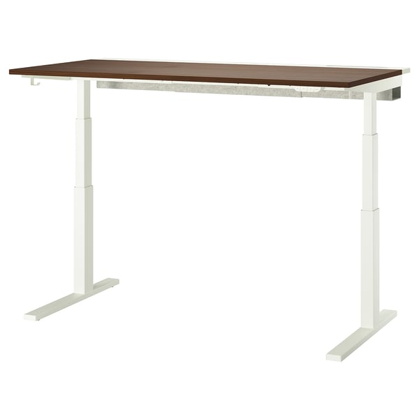MITTZON desk sit/stand, electric walnut veneer/white, 160x80 cm