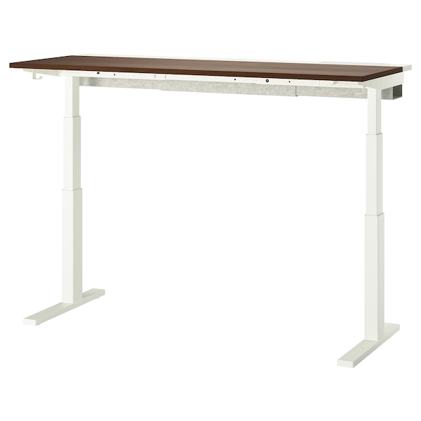 MITTZON - Height-adjustable desk, electric walnut veneer/white,160x60 cm