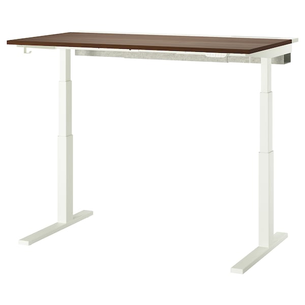 MITTZON - Height-adjustable desk, electric walnut veneer/white,140x80 cm