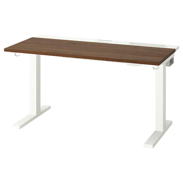 MITTZON - Height-adjustable desk, electric walnut veneer/white,120x60 cm