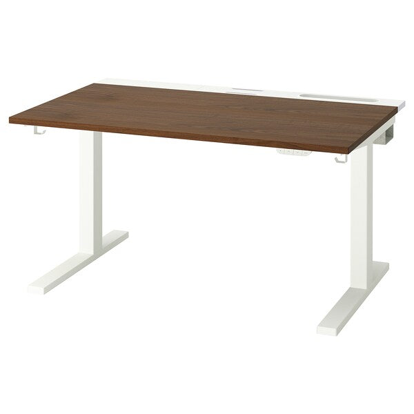 MITTZON - Height-adjustable desk, electric walnut veneer/white,120x80 cm