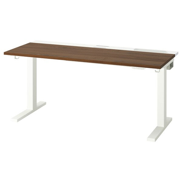 MITTZON - Height-adjustable desk, electric walnut veneer/white,140x60 cm