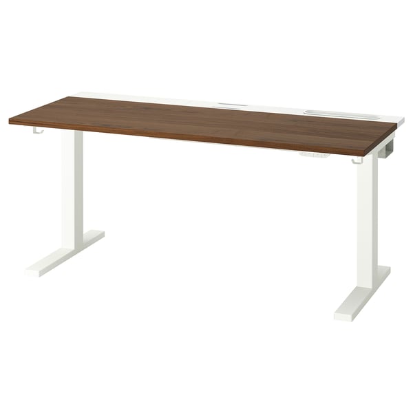 MITTZON desk sit/stand, electric walnut veneer/white, 140x60 cm