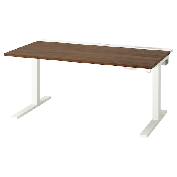 MITTZON - Height-adjustable desk, electric walnut veneer/white,140x80 cm