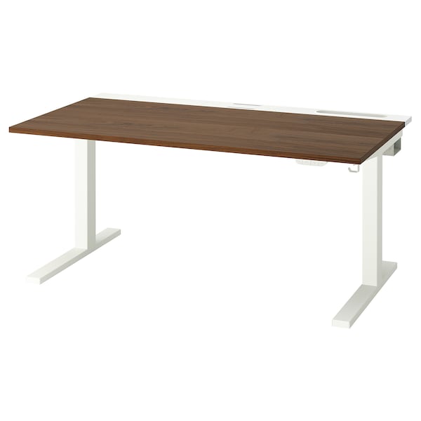 Ikea MITTZON - Height-adjustable desk, electric walnut veneer/white,140x80 cm
