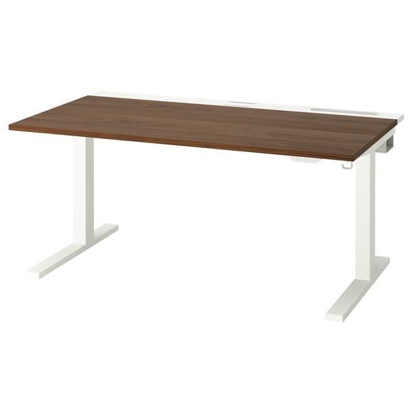 MITTZON desk sit/stand, electric walnut veneer/white, 140x80 cm