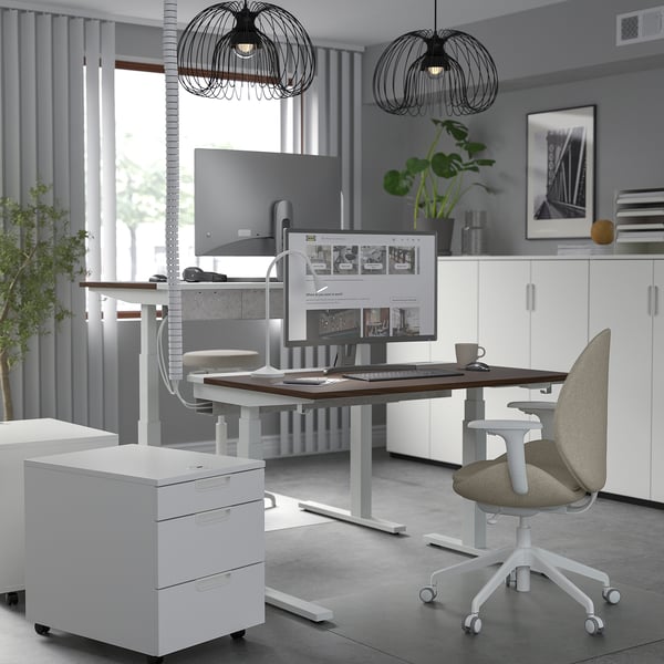 MITTZON desk sit/stand, electric walnut veneer/white, 120x60 cm