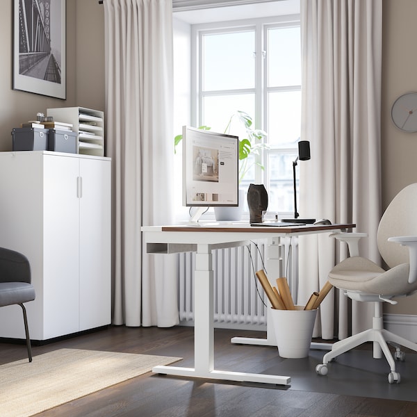 MITTZON - Height-adjustable desk, electric walnut veneer/white,120x60 cm