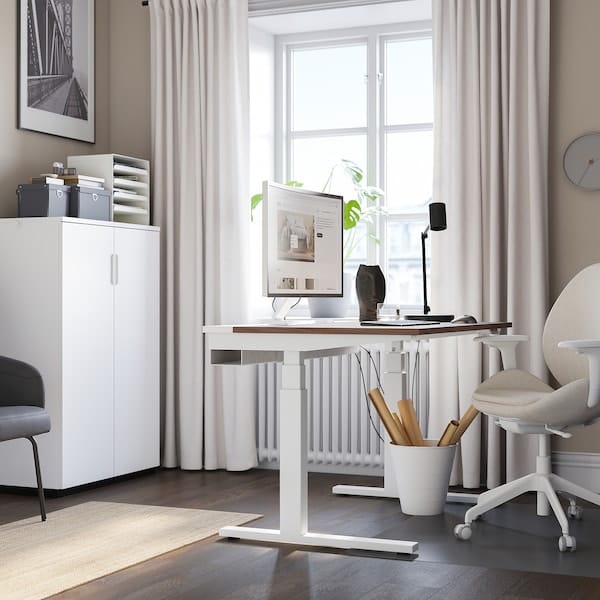 Ikea MITTZON - Height-adjustable desk, electric walnut veneer/white,120x60 cm