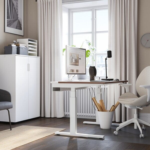 Ikea MITTZON - Height-adjustable desk, electric walnut veneer/white,120x80 cm