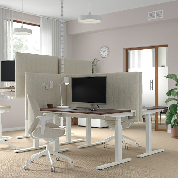 MITTZON - Height-adjustable desk, electric walnut veneer/white,140x80 cm