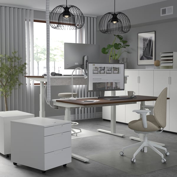 MITTZON desk sit/stand, electric walnut veneer/white, 160x80 cm
