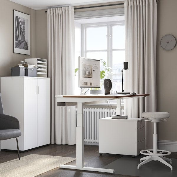 Ikea MITTZON - Height-adjustable desk, electric walnut veneer/white,160x60 cm